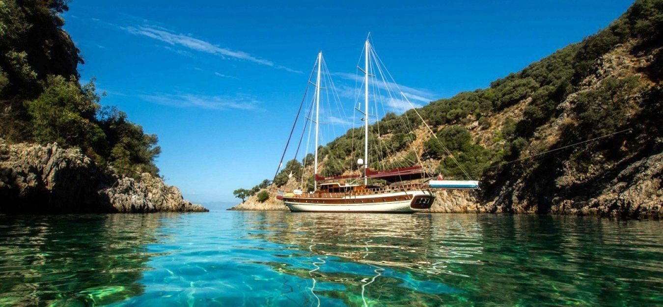 Gulet anchored in a secluded cove